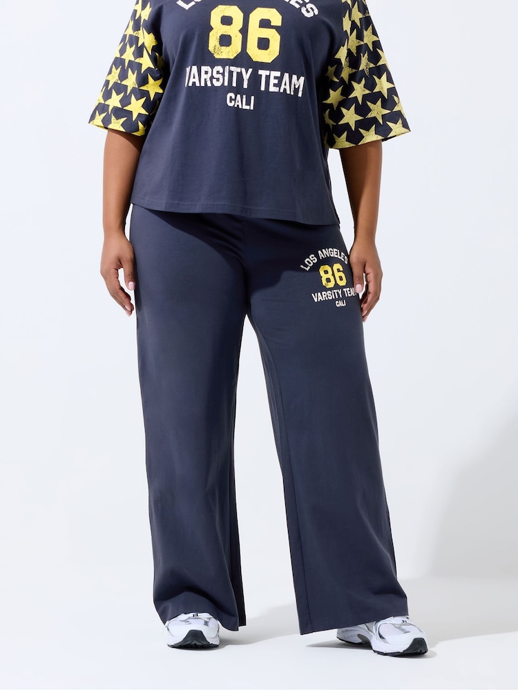 Yours Curve Blue Limited 86 Print Straight Leg Leggings - Image 1 of 5 Yours Curve Blue Limited 86 Print Straight Leg Leggings - Image 1 of 5