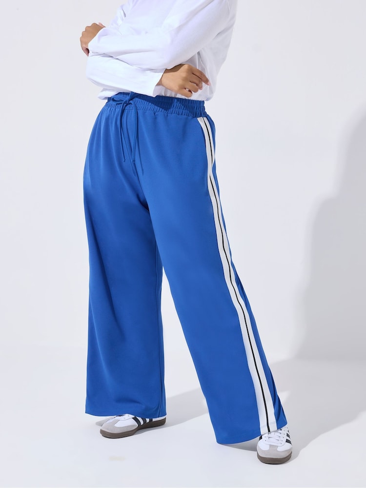 Yours Curve Blue Limited Stripe Sporty Jogger - Image 1 of 5