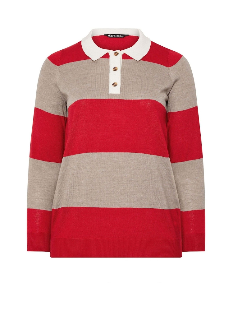 Yours Curve Red Rugby Fine Gauge Jumper - Image 6 of 6