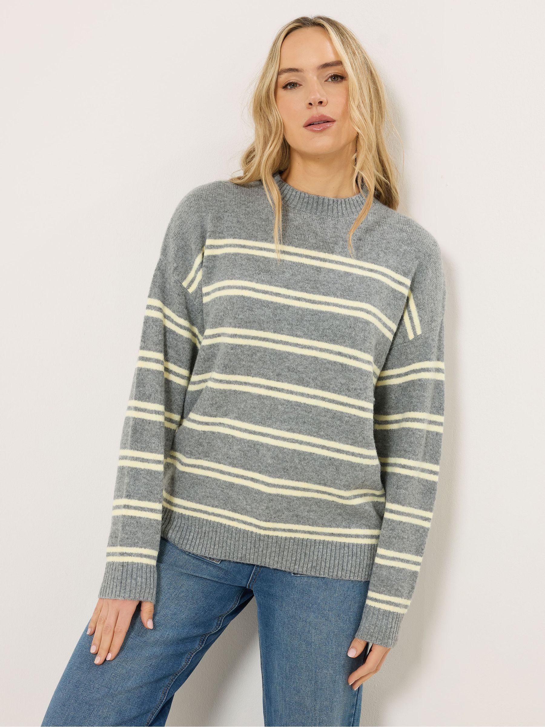 Long Tall Sally Women's Grey Tall Stripe Jumper In | Size: 8/10 - Image 2