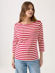 M&Co Red Stripe 3/4 Sleeve Slash Top - Image 1 of 5