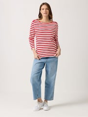 M&Co Red Stripe 3/4 Sleeve Slash Top - Image 2 of 5