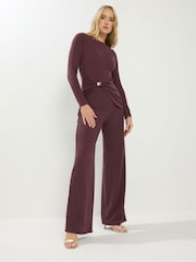 Long Tall Sally Red Textured Wide Leg Trousers - Image 1 of 4