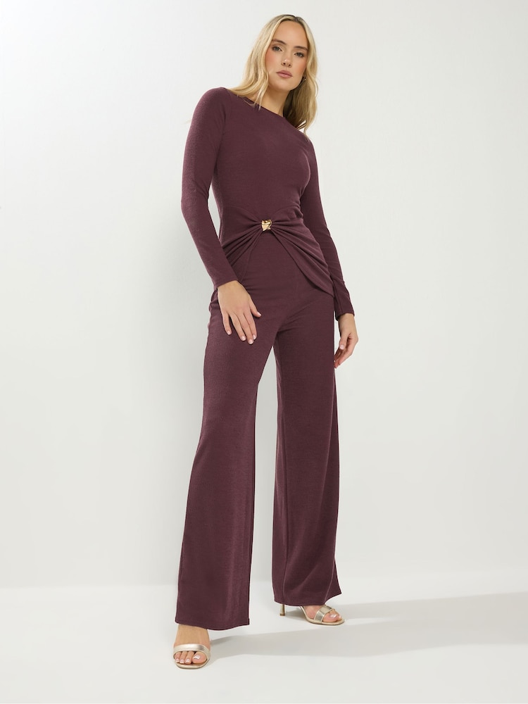 Long Tall Sally Red Textured Wide Leg Trousers - Image 1 of 4