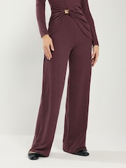 Long Tall Sally Red Textured Wide Leg Trousers - Image 2 of 4