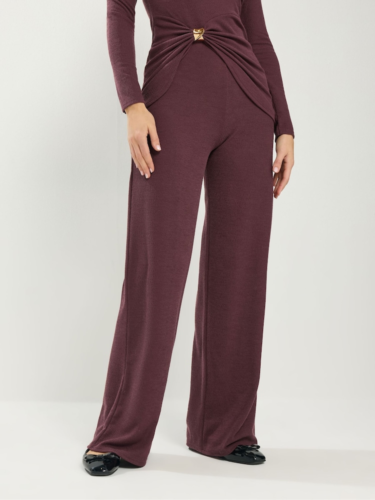 Long Tall Sally Red Textured Wide Leg Trousers - Image 2 of 4