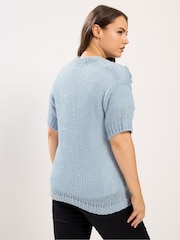 Azul - Yours Curve Floral Short Sleeve Jumper - Imagen 3 de 5