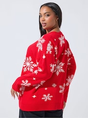 Yours Curve Red Limited Snowflake Jumper - Image 4 of 6