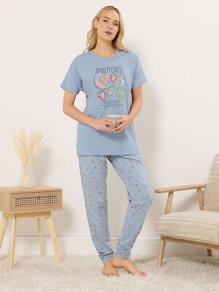 Long Tall Sally Dark Blue Short Sleeve Cuffed Pyjamas Set - Image 1 of 5 Long Tall Sally Dark Blue Short Sleeve Cuffed Pyjamas Set - Image 1 of 5