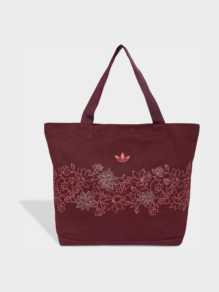 adidas Originals Maroon Red Floral Lace Cotton Tote Bag - Image 1 of 4