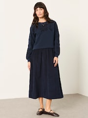 FatFace Pacey Navy 2in1 Cord Midi Dress - Image 1 of 5