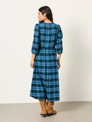 FatFace Connie Teal Blue Check Midi Dress - Image 2 of 7