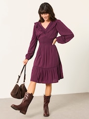 FatFace Pippa Purple Jacquard Dress - Image 1 of 6