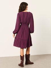FatFace Pippa Purple Jacquard Dress - Image 2 of 6