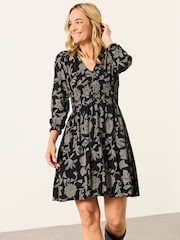 FatFace Nora Black Dot Floral Jersey Dress - Image 1 of 6