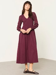 FatFace Demi Dark Purple Midi Jersey Dress - Image 1 of 5