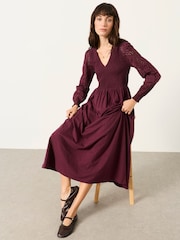 FatFace Demi Dark Purple Midi Jersey Dress - Image 3 of 5