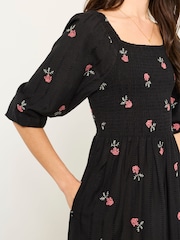 FatFace Adele Black Embroidered Midi Dress - Image 4 of 5