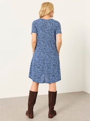 FatFace Simone Blue 2 Tone Floral Floral Jersey Dress - Image 2 of 7