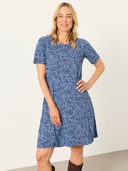 FatFace Simone Blue 2 Tone Floral Floral Jersey Dress - Image 4 of 7