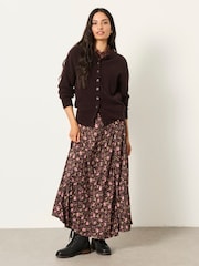 FatFace Sadie Brown Winter Floral Midi Skirt - Image 1 of 6