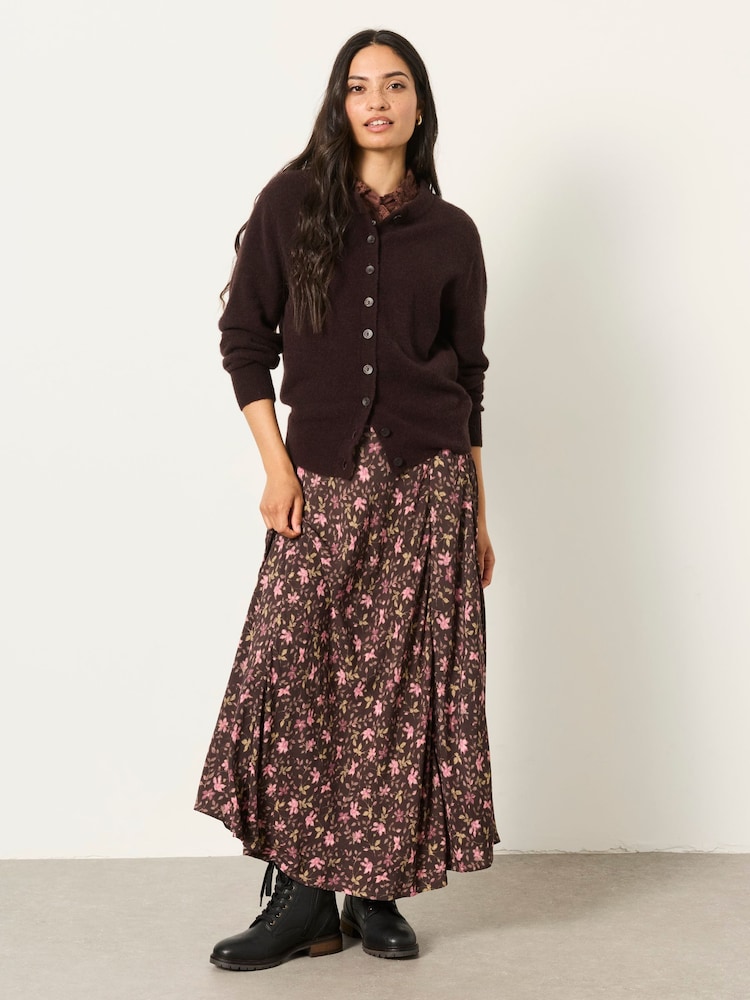 FatFace Sadie Brown Winter Floral Midi Skirt - Image 1 of 6