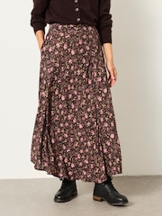 FatFace Sadie Brown Winter Floral Midi Skirt - Image 4 of 6