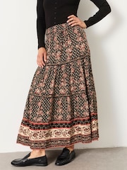 FatFace Jayla Black Linear Sketch Floral Maxi Skirt - Image 1 of 6