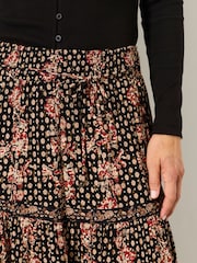 FatFace Jayla Black Linear Sketch Floral Maxi Skirt - Image 3 of 6