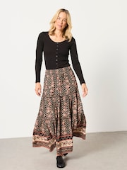 FatFace Jayla Black Linear Sketch Floral Maxi Skirt - Image 4 of 6