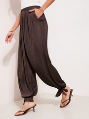 Friends Like These Brown Satin Tie Balloon Trousers - Image 2 of 4