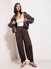 Friends Like These Brown Satin Tie Balloon Trousers - Image 4 of 4