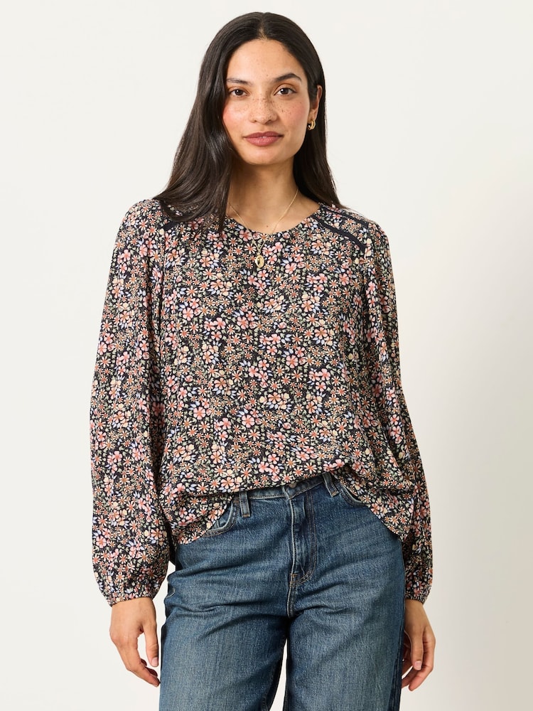 FatFace Sofia Navy Meadow Embroidered Blouse - Image 1 of 5 FatFace Sofia Navy Meadow Embroidered Blouse - Image 1 of 5