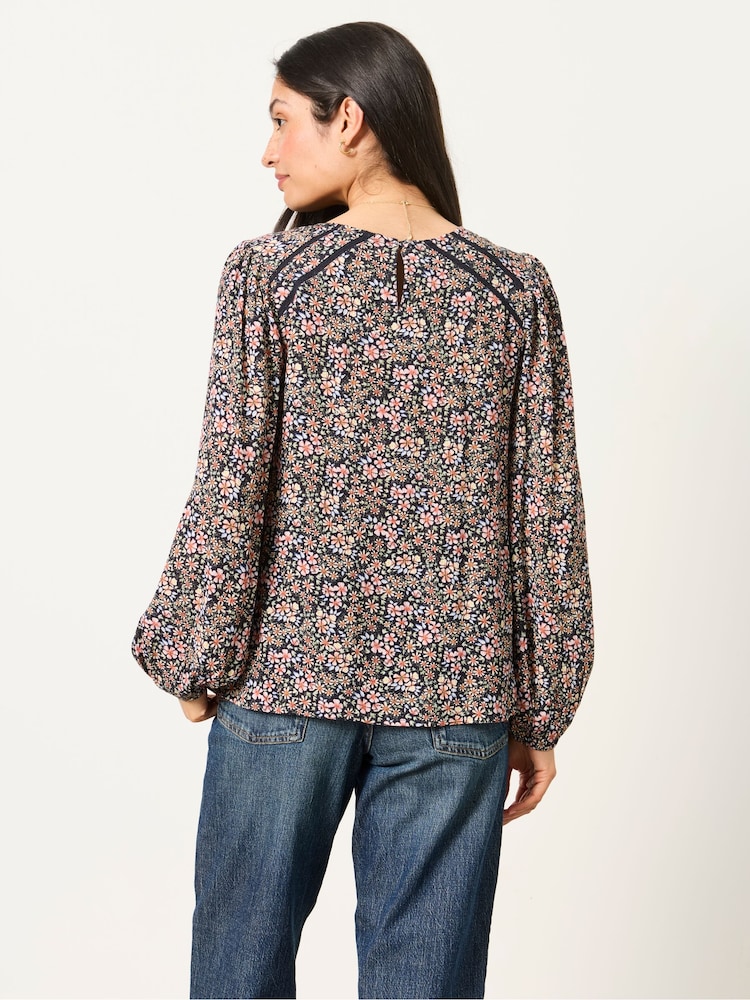 FatFace Sofia Navy Meadow Embroidered Blouse - Image 2 of 5 FatFace Sofia Navy Meadow Embroidered Blouse - Image 2 of 5