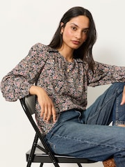 FatFace Sofia Navy Meadow Embroidered Blouse - Image 4 of 5