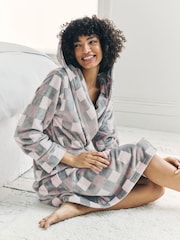Chelsea Peers Cream Fleece Check Hooded Dressing Gown - Image 1 of 5