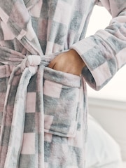 Chelsea Peers Cream Fleece Check Hooded Dressing Gown - Image 5 of 5
