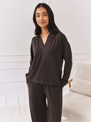 Chelsea Peers Brown Slub Knit Marl V-Neck Sweatshirt - Image 1 of 7