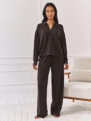 Chelsea Peers Brown Slub Knit Marl V-Neck Sweatshirt - Image 2 of 7