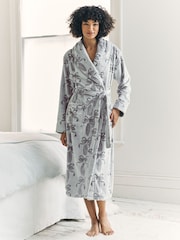 Chelsea Peers Cream Fleece Burnout Ribbon Bow Long Dressing Gown - Image 2 of 6