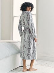 Chelsea Peers Cream Fleece Burnout Ribbon Bow Long Dressing Gown - Image 3 of 6