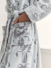 Chelsea Peers Cream Fleece Burnout Ribbon Bow Long Dressing Gown - Image 6 of 6