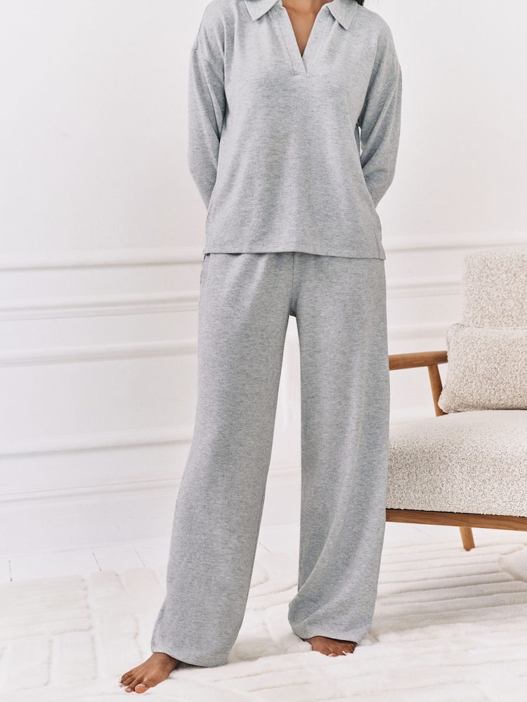 Chelsea Peers Grey Slub Knit Marl Joggers - Image 2 of 5