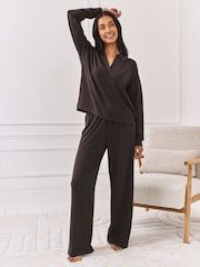 Chelsea Peers Brown Slub Knit Marl Joggers - Image 1 of 5