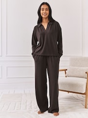 Chelsea Peers Brown Slub Knit Marl Joggers - Image 4 of 5