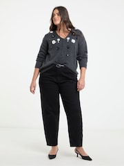 Simply Be Grey Embellished V-Neck Cardigan - Image 1 of 4