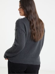 Simply Be Grey Embellished V-Neck Cardigan - Image 3 of 4