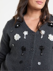 Simply Be Grey Embellished V-Neck Cardigan - Image 4 of 4