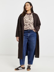 Simply Be Brown Zebra Fluffy Crew Neck Jumper - Image 1 of 4