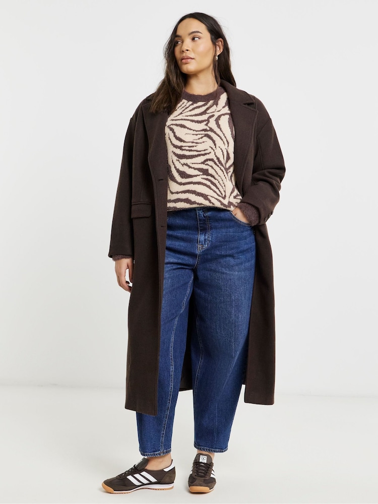 Simply Be Brown Zebra Fluffy Crew Neck Jumper - Image 1 of 4